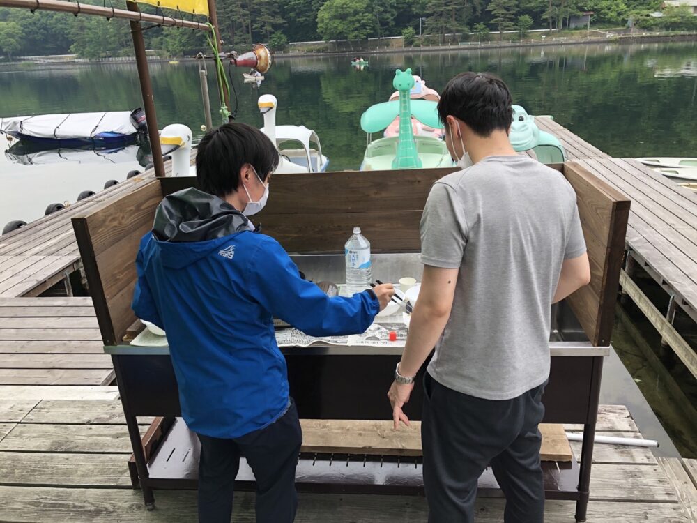 木崎湖モダンボートにて初めてのワカサギ釣り&天ぷらブースご利用くださいました！