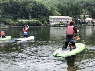 木崎湖サップカヤック犬