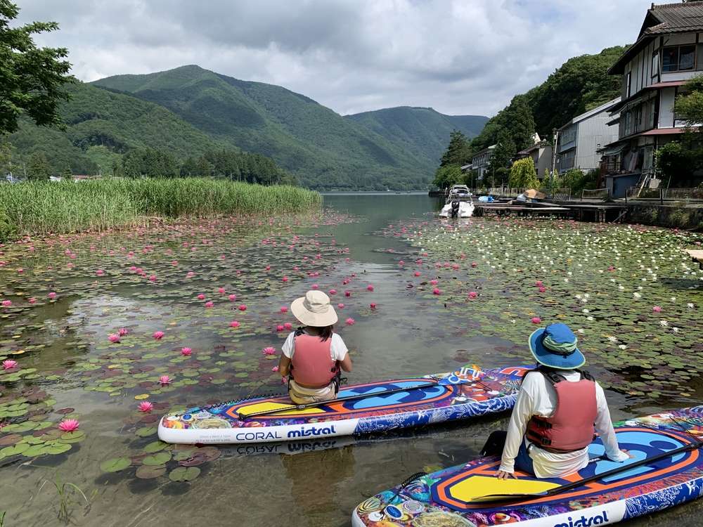 長野県白馬でのレンタルSUP サップ なら初心者歓迎の木崎湖モダンボート　愛犬と楽しむプラン